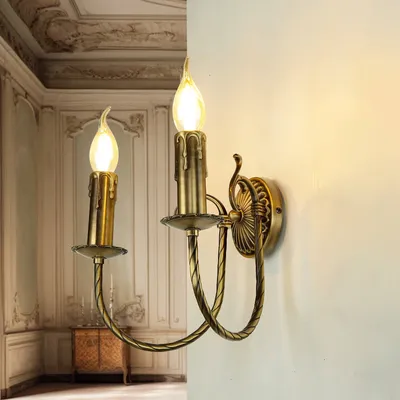 Produktbild von Wandleuchte Bronze E14 Messing massiv Jugendstil Wandlampe Wohnzimmer