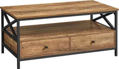 A coffee table with two drawers and an open shelf.