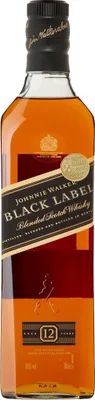 A bottle of Johnnie Walker Black Label Blended Scotch Whisky.