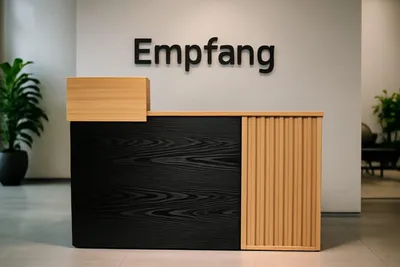 Produktbild von Empfangstheke mit Arbeitsplatz Büro Praxis Salon Empfangstresen für Ihr Büro Avignon schwarz Eiche