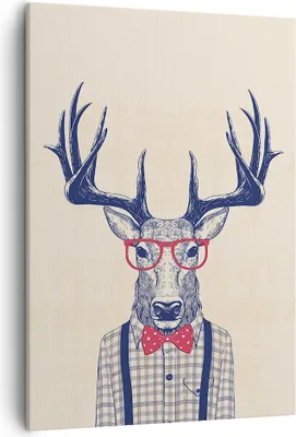 Produktbild von Bild auf Leinwand - Leinwandbild - Einteilig - Charakter Hirsch Illustration hipster - 50x70cm - Wand Bild - Wandbilder - Leinwanddruck - Wanddekoration - Leinwand bilder - Wandbild - PA50x70-3120