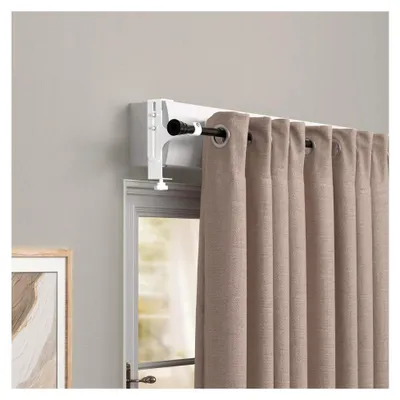 Produktbild von Gardinenstangenhalterung ohne Bohren, Stütze für Vorhangstange für Rollladenkasten, Höhe von 14 bis 25 cm, Weiß, 2er-Pack