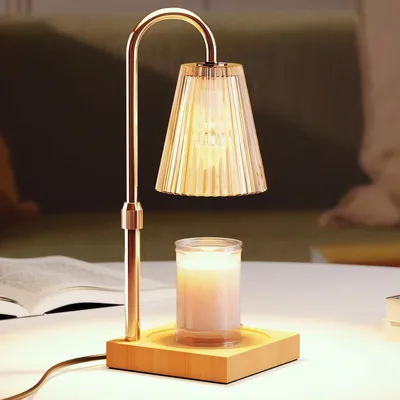 Produktbild von Kerzenwärmer Lampe, Höhenverstellbare Duftlampe dimmbar mit Timer Funktion, mit 2 50W Glühbirnen, Aromalampe, Duftwachs-Wärmer, Gold