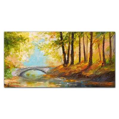 Produktbild von Coloray - Bild aus Glas - Glasbilder - 100 x 50 cm - Gehärtetes Glas Glasblock mit Bild Küche Wohnzimmer Wanddekoration Dekoration - Gemälde Waldbrücke