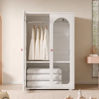 Produktbild von Flieks 2-türiger Kleiderschrank Eckkleiderschrank mit Acryltüren, Garderobe mit Stange und höhenverstellbare Einlegeböden, 80x50x120 cm, Weiß