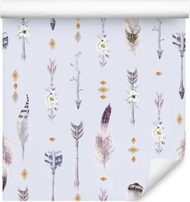 Produktbild von 10m VLIES TAPETE Rolle Wohnzimmer Pfeile Federn Blumen Aquarell Gemalt XXL