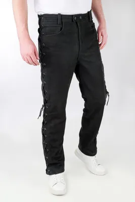 Immagine prodotto di Pantaloni allacciati in pelle di vacchetta e nabuk - Nero / 40