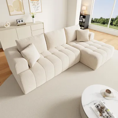 Produktbild von MODFU Ecksofa Modulsofa 3 Bis 4 Sitzer Bodennahes Design Ohne Rahmen Chenille Bezug Flexibel Kombinierbar Beige