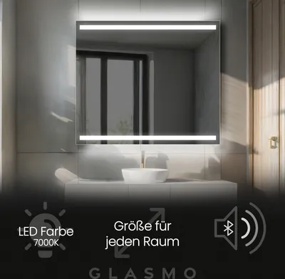 Produktbild von Wandspiegel mit Beleuchtung 80x60 cm Lucy - Horizontal Rechteckiger Badspiegel mit LED Beleuchtung - Kaltweiß 7000K - Badezimmerspiegel Lichtspiegel mit Bluetooth-Lautsprecher