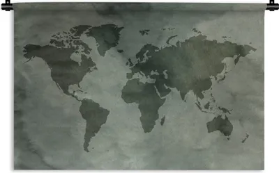 Produktbild von MuchoWow® Wandteppich Wandbehang Weltkarte - Aquarell - Grau 90x60 cm Tapisserie Dekoration Wandtuch - Wandskulpturen - Bildteppich