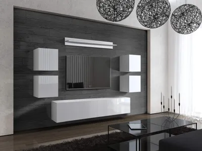Produktbild von Furnitech Wohnwand Wohnzimmer - Wohnzimmer Möbel mit LED Weiß - Hängend Wohnwand Modern - Regale und TV Schrank (Future C41/HG/W/2 1A)