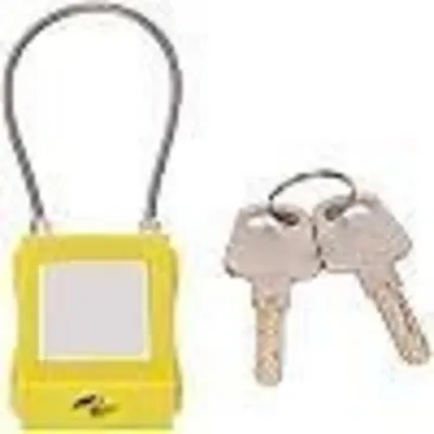 Obrázok produktu pre Zámok na zabezpečenia proti neoprávnenému prístupu (Lockout-Tagout), 85 mm, oceľové lanko, žltá farba, 2 kľúče