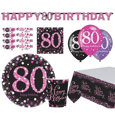 Produktbild von Geburtstag Partyset pink schwarz Frau Zahl 18 21 30 40 50 60 70 80 Partyartikel Dekoration