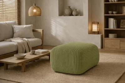 Image de Tabouret   pour salon, velours côtelé Poso, couleur olive, BIS