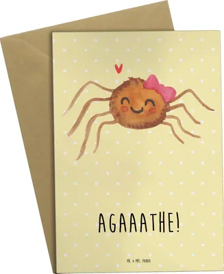 Produktbild von Mr. & Mrs. Panda Grußkarte Spinne Agathe Freude - Gelb Pastell - Geschenk, osterkarte, Viraler Hit, babykarte, glückwunschkarten, hochzeitskarten, weihnachtskarten, Viral
