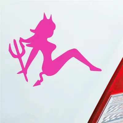 Produktbild von Auto Aufkleber Teufel Teuflisch Sexy Girl Pin Up Devil 12x10 cm Pink Sticker Heckscheibenaufkleber