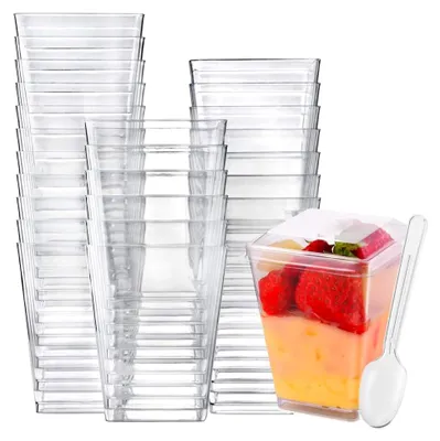 Produktbild von Dessertbecher aus Plastik, 30 Stück mit Deckel, wiederverwendbar für Desserts, Pudding, Mousse, Eis und Partys