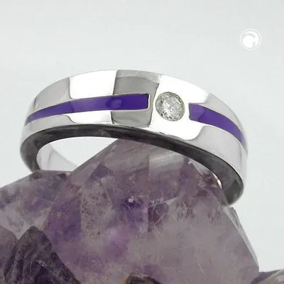 Produktbild von Gr. 62 - Ring 6mm lila Lackeinlage Zirkonia weiß glänzend rhodiniert Silber 925 Ringgröße 62