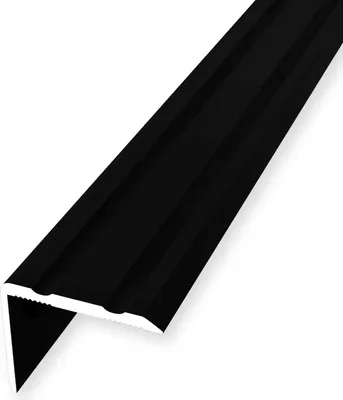 Produktbild von Treppenkantenprofil 20 x 24.5 x 2700 mm Treppenkante Winkelleiste Treppenprofil Aluminium Pulverbeschichtet Geriffelt Selbstklebend Schwarz RAL 9005 Küberit