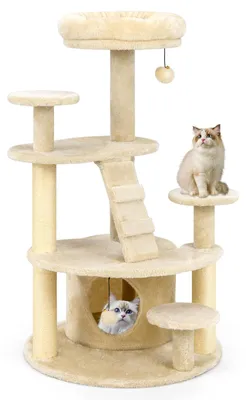 Productafbeelding van FANTASK Kraboom klein, krabpaal met kattenhol, bal, ladder, platform