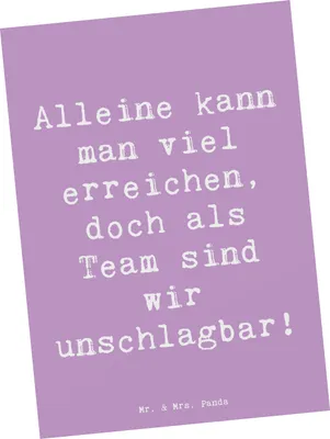 Produktbild von Mr. & Mrs. Panda Postkarte Spruch Im Team zusammenarbeiten - Lavendeltraum - Geschenk, Zusammenarbeit, Trost, Inspiration, Erfolg, Harmonie, Ansichtskarte, Postkarten