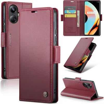 Obrázek produktu pro Realme 10 Pro+ Pouzdro, RFID Blokování Karet, Pokročilé Flip Kožené Pouzdro s Funkcí Stojánku pro Realme 10 Pro+ červené