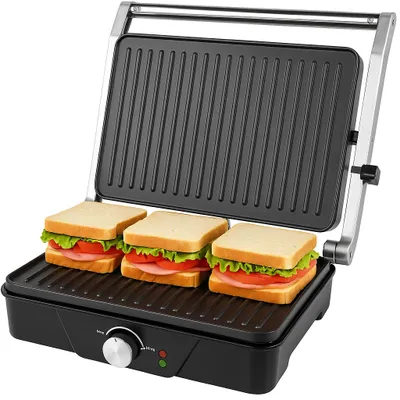 Produktbild von Eldom GK170 Kontaktgrill – 2000W Edelstahl – Doppelte Grillfunktion – 30x25 cm – Antihaftbeschichtung & Temperaturregelung