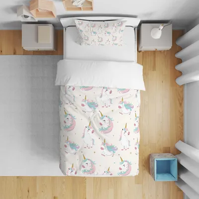 Produktbild von Omgoods - Einhorn-Bettwäsche-Set, 90 x 190 cm, mit Kissenbezug