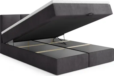 Produktbild von MR GROUP Boxspringbett mit Bettkasten, RYGA, 140x200, dunkelgrau, H3, Samtstoff, Polsterbett mit Matratze und Topper Doppelbett Bett für Schlafzimmer