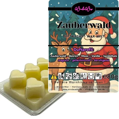 Produktbild von WonderWax Duftwachs Weihnachten Wax Melts für Duftlampe, 6 Herzen Duftmelt Wachsmelt Sojawachs Duftwachs Würfel für Raumdüfte, Wachs Duftöl Winter Indoor Schmelzen für Aromalampe Zauberwald