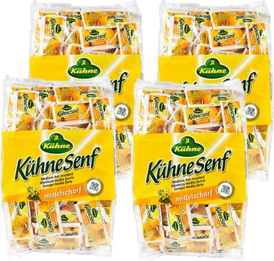 Produktbild von Kühne Senf mittelscharf, 150 x 10 g Portionsbeutel für unterwegs, 4er Pack