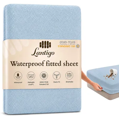 Obrázek produktu pro Lantigo Froté prostěradlo nepromokavé 70x140 cm Světle modrá, s gumou po obvodu