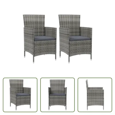 Produktbild von The Living Store Gartenstühle mit Kissen 2 Stk. Poly Rattan Grau