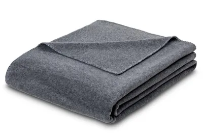 A folded gray blanket is shown against a white background.
