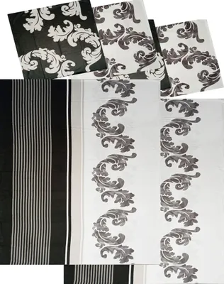 Produktbild von 4-tlg. Biber Winter Bettwäsche 2x (135 x 200 + 80x80 cm), 100% Baumwolle, schwarz weiß, Streifen/Ranke