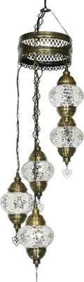 Zdjęcie produktu dla Lampa wisząca Oosterse Mosaik w kolorze białym/przezroczystym, wysokość 97 cm, szerokość 20 cm, średnica 13,5 cm, oprawka E14