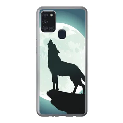 Produktbild von MuchoWow® Handyhülle Schutzhülle Hülle für Samsung Galaxy A21s Wolf - Mond - Stein Silikon Softcase Handy Hülle - Hartschale