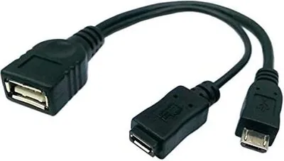 Produktbild von SYSTEM-S USB 2.0 Y Kabel 12 cm Typ A Buchse zu Micro Stecker + Buchse Adapter in Schwarz