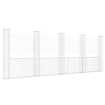 Zdjęcie produktu dla vidaXL Kosz gabionowy w kształcie litery U z 5 żelaznymi kolumnami 500x20x200 cm