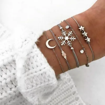 Produktbild von 5 Teile/satz Mode Frauen Schneeflocke Mond Stern Legierung Armband Armreif Schmuck Geschenk