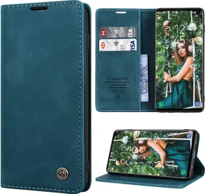 Obrázok produktu pre Kompatibilné s Samsung Galaxy S10 – prémiové kožené puzdro z PU, puzdro typu flip case, peňaženkové puzdro, kožené puzdro, skladacie puzdro, silikónový nárazník, ochranné puzdro pre Samsung S10 – modrozelené