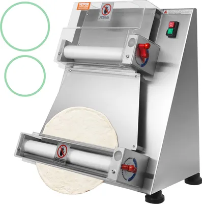 Obrázek produktu pro VEVOR Lis na těsto na pizzu 76,2 až 381 mm, tloušťka 1-5,5 mm Výrobní stroj na lisování pizzy v ruční kuchyni, 260 ks/h Elektrický lis na pizzu, komerční nerezová řezačka na těsto