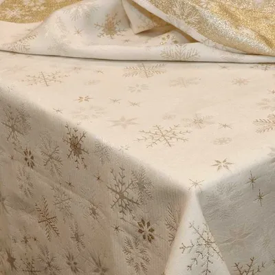 Produktbild von Tischdecke Eiskristalle Schneeflocken Metallic cremeweiß 140x200cm
