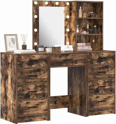 Produktbild von vidaXL Schminktisch 3 stk. Räuchereiche 40 x 41 x 135 cm Holzwerkstoff