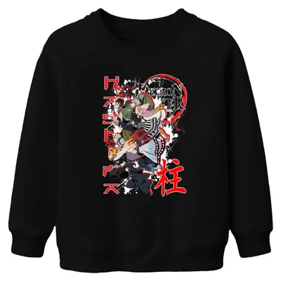 Productafbeelding van Demon Slayer Kimetsu no Yaiba anime personages, cadeau, grunge, uni, kinder sweatshirt, zwart, maat 128