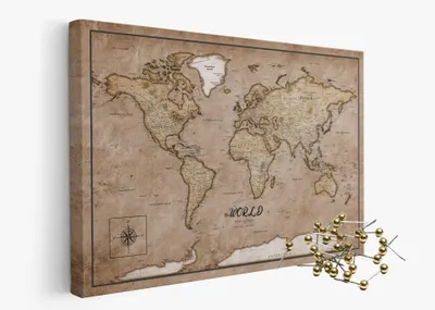 Produktbild von framed concept Weltkarte mit Pinnnadeln Handgefertigte Wanddekoration mit 50 goldenen Pins Einzigartige Geschenkidee
