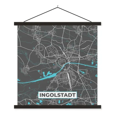 Produktbild von MuchoWow® Textilposter Stadtplan - Karte - Ingolstadt - Blau - Deutschland - Karte 90x90 cm mit schwarzem Rahmen - Magnetisches