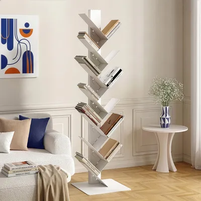 Obrázek produktu pro Knihovna „Eksjö“ ve tvaru stromu, 12 polic, ocel, 150 x 39 x 39 cm, bílá