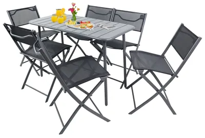 Zdjęcie produktu dla 7 szt. zestaw mebli ogrodowych | grupa siedząca grupy | 1xtable, 6x krzesła | wymiary stołu ok. H. 72 x W. 110 x D. 55 cm | Składany | Zestaw ogrodowy - Sumila