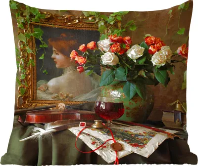 Produktbild von MuchoWow® Zierkissen Sofakissen Wohnzimmer Dekokissen 45x45 cm Stilleben - Malerei - Blumen - Schlafpolster - Polster für das Sofa
